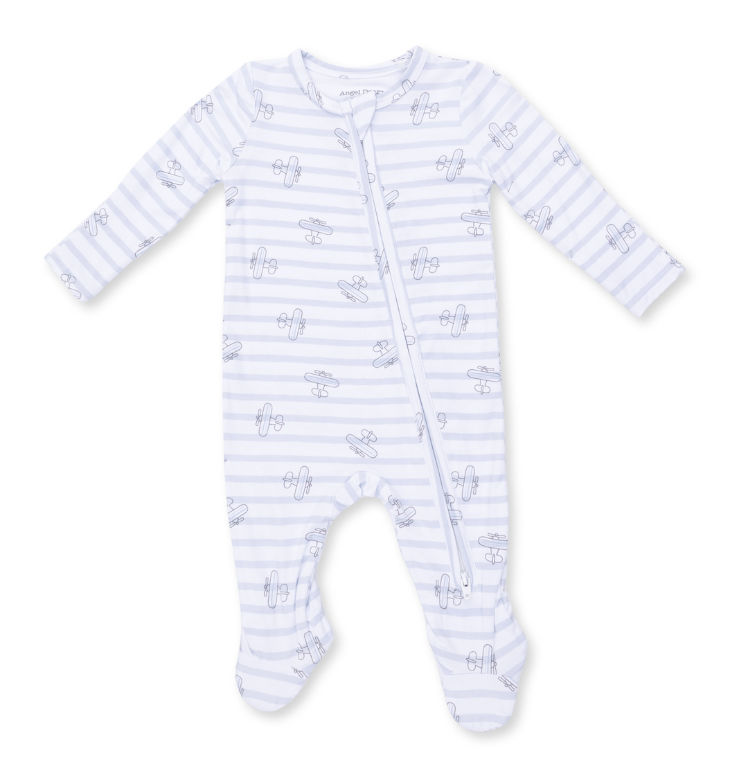 Two Way Zipper Footie | Airplane Stripes