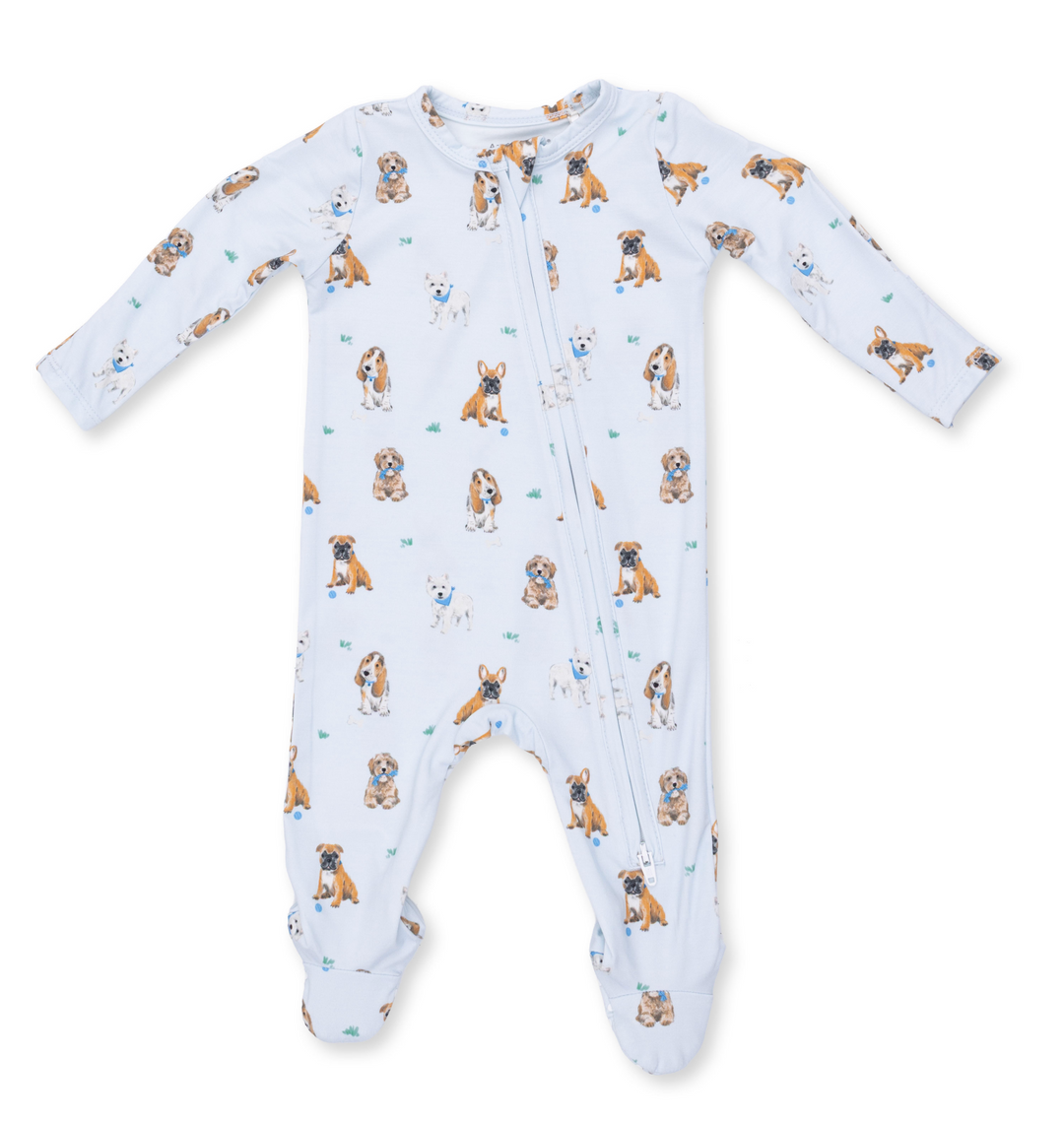Two Way Zipper Footie | Bestie Dogs Blue