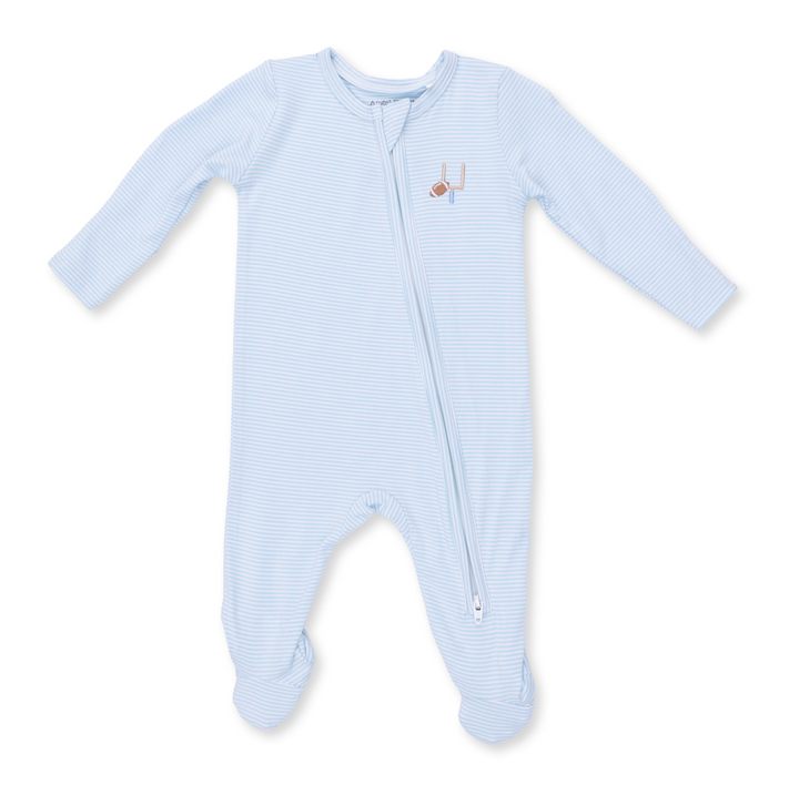 Two Way Zipper Footie | Football Blue Micro Stripe