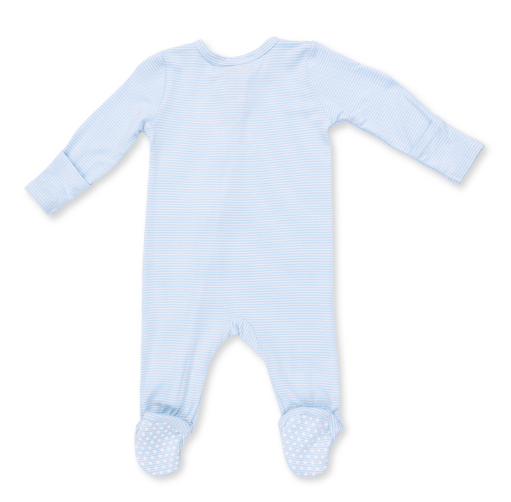 Two Way Zipper Footie | Football Blue Micro Stripe
