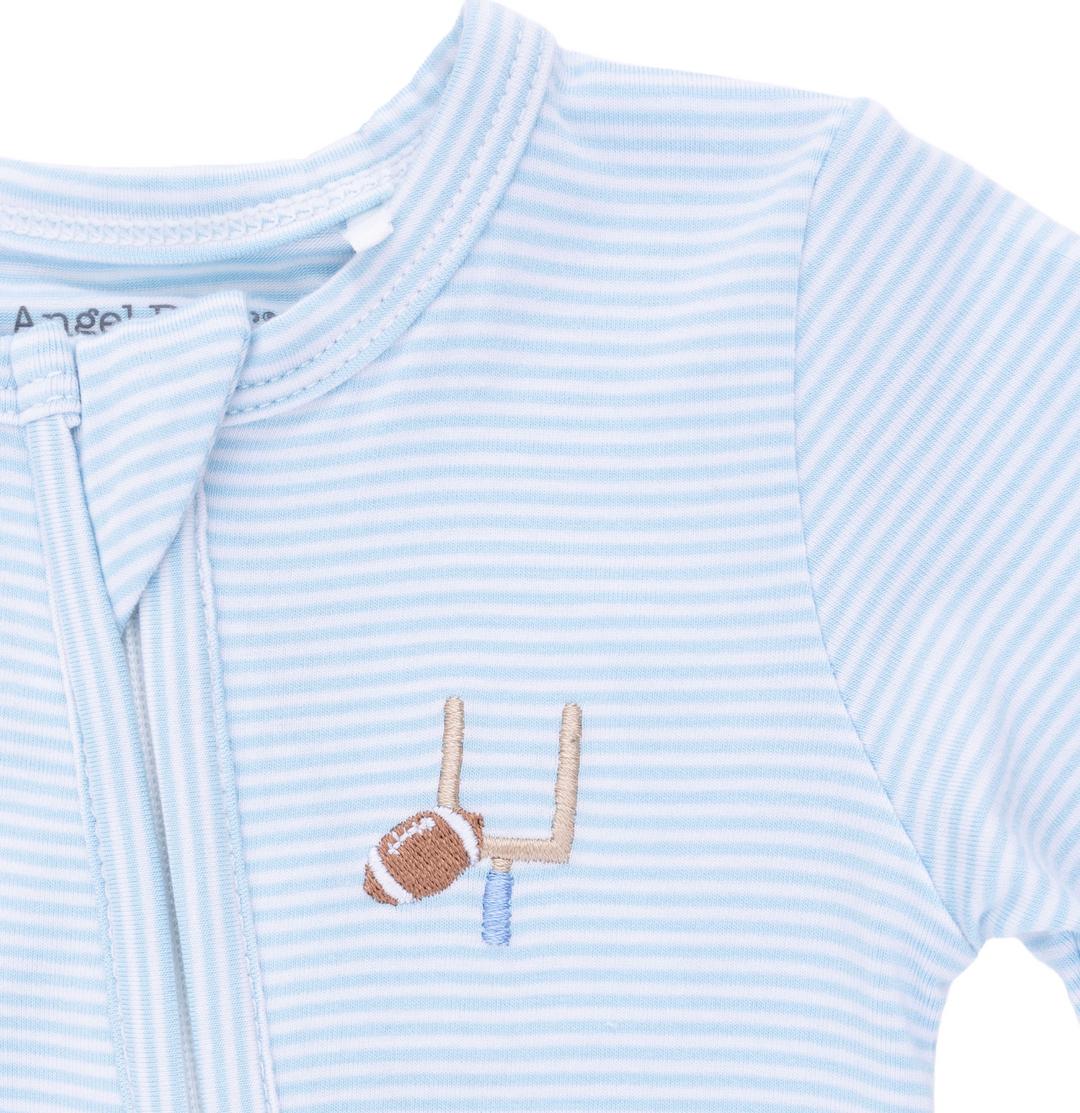 Two Way Zipper Footie | Football Blue Micro Stripe