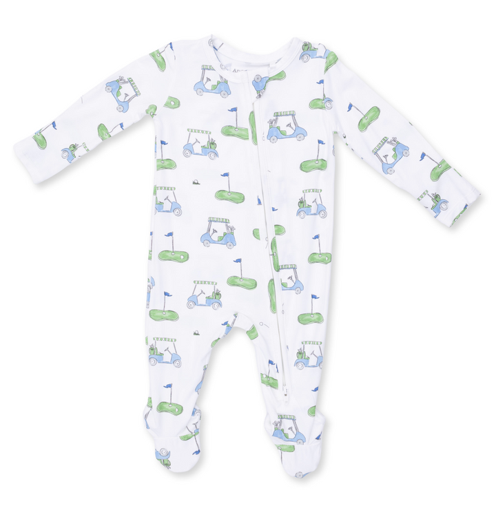 Two Way Zipper Footie | Golf Carts Blue