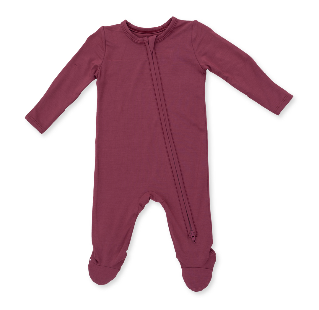 Two Way Zipper Footie | Solid Oxblood Red