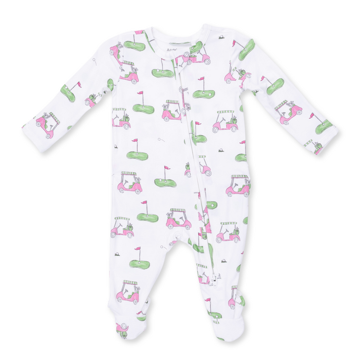 Two Way Zipper Ruffle Footie | Golf Carts Pink