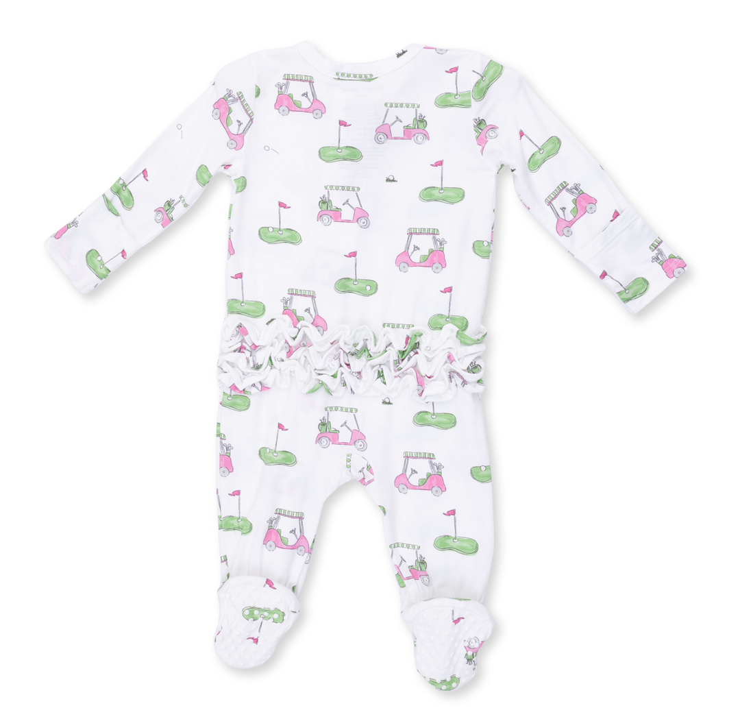 Two Way Zipper Ruffle Footie | Golf Carts Pink