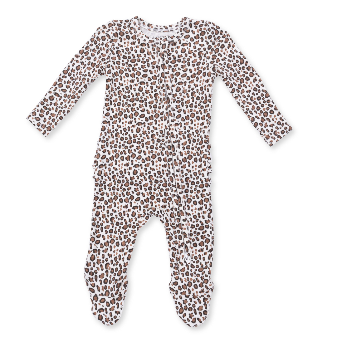 Two Way Zipper Ruffle Footie | Leopard Rib