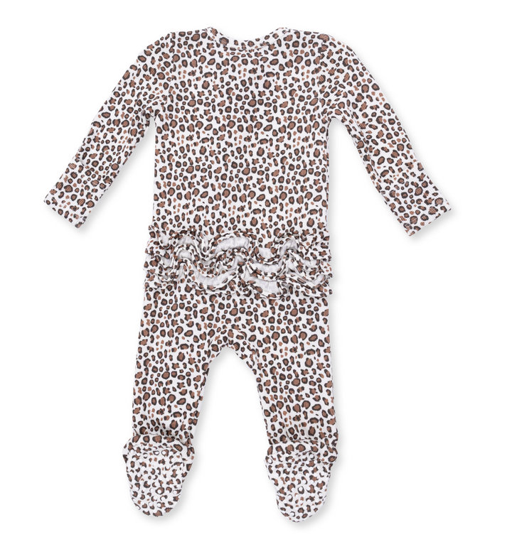 Two Way Zipper Ruffle Footie | Leopard Rib