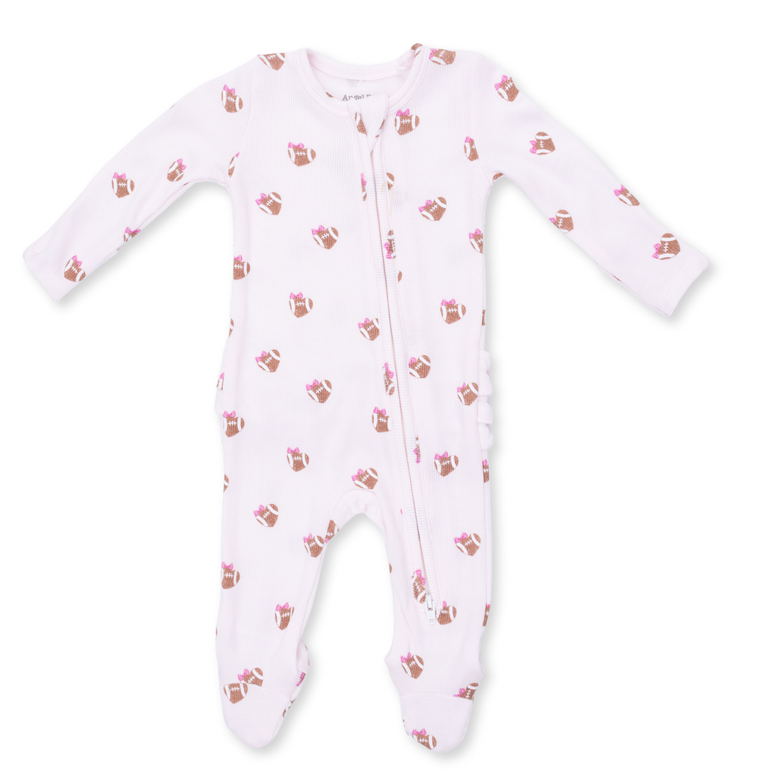 Two Way Zipper Ruffle Footie | Mini Football Hearts