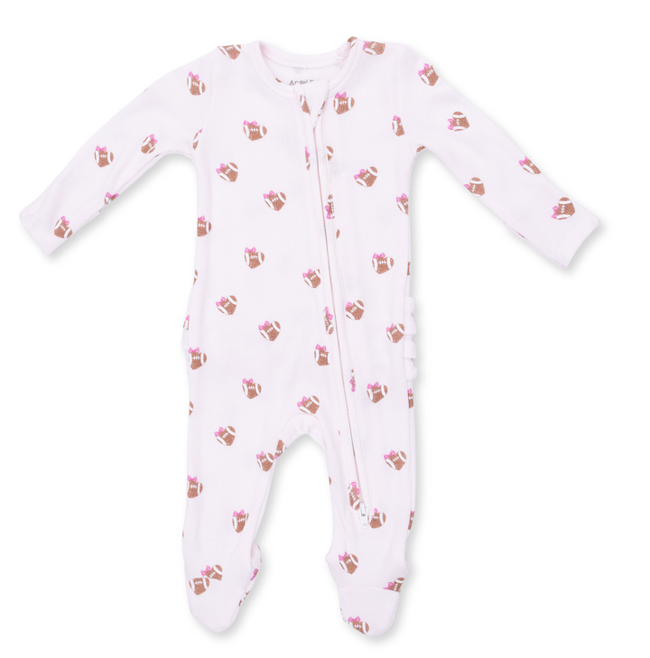 Two Way Zipper Ruffle Footie | Mini Football Hearts