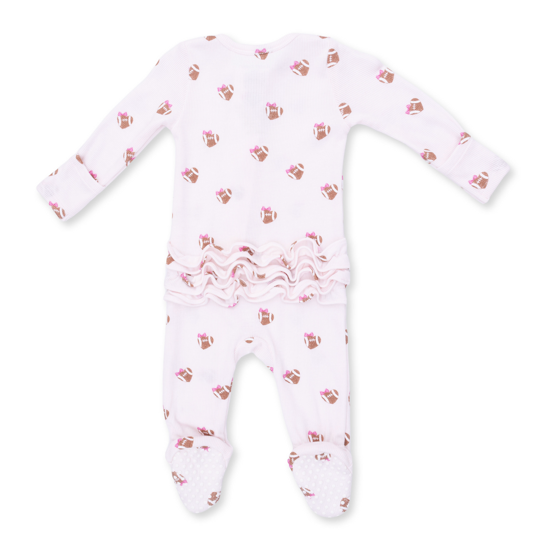 Two Way Zipper Ruffle Footie | Mini Football Hearts