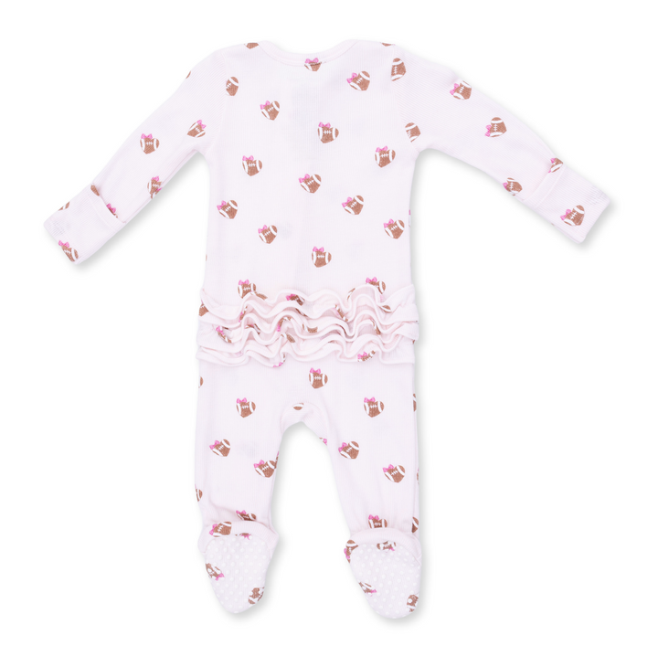 Two Way Zipper Ruffle Footie | Mini Football Hearts