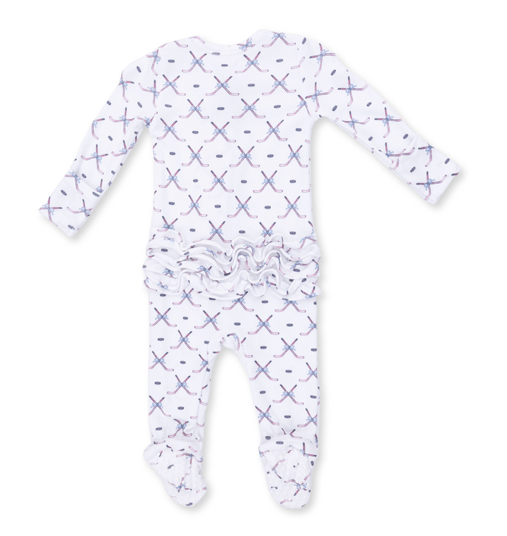 Two Way Zipper Ruffle Footie | Simple Hockey Pink