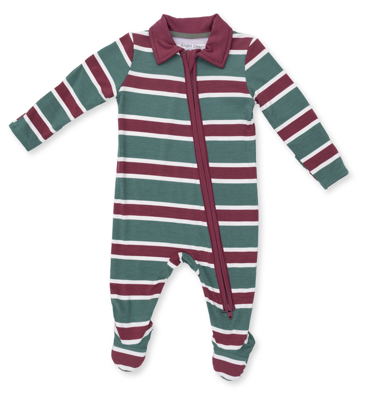 Polo Two Way Zipper Footie | Rugby Stripe Green