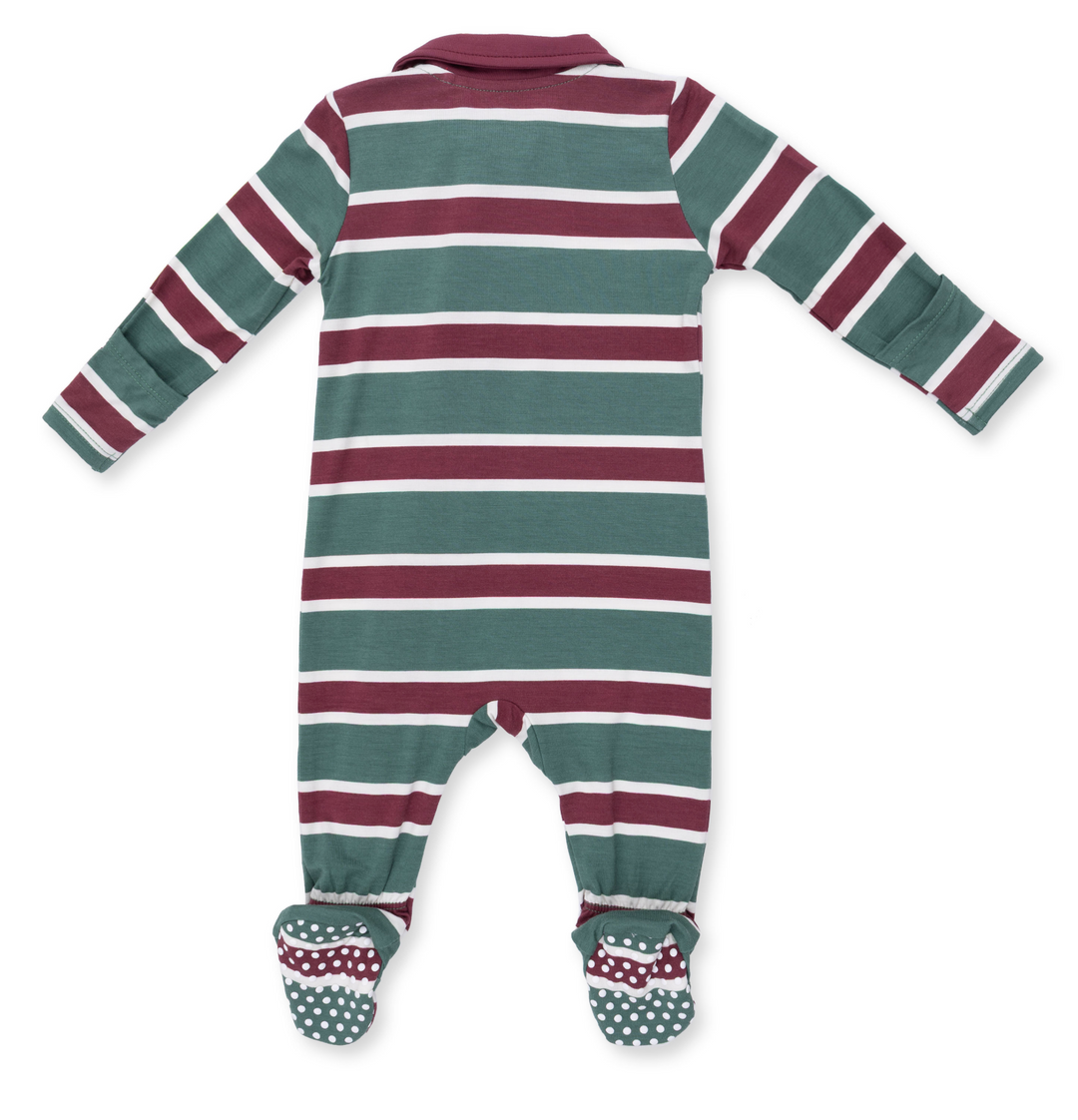 Polo Two Way Zipper Footie | Rugby Stripe Green