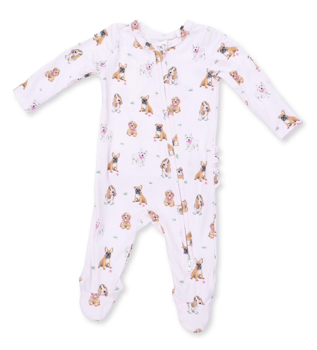 Two Way Zipper Ruffle Footie | Bestie Dogs Pink
