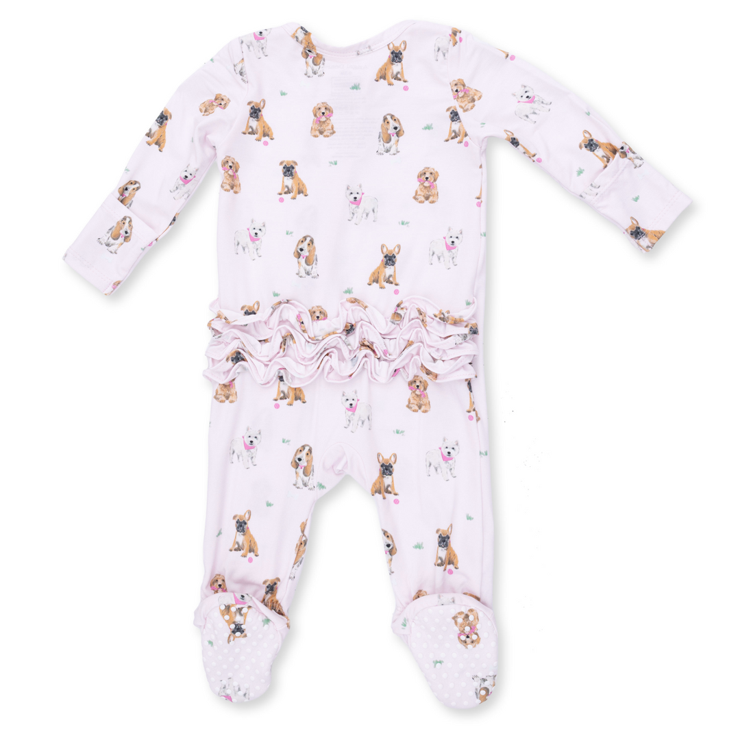 Two Way Zipper Ruffle Footie | Bestie Dogs Pink