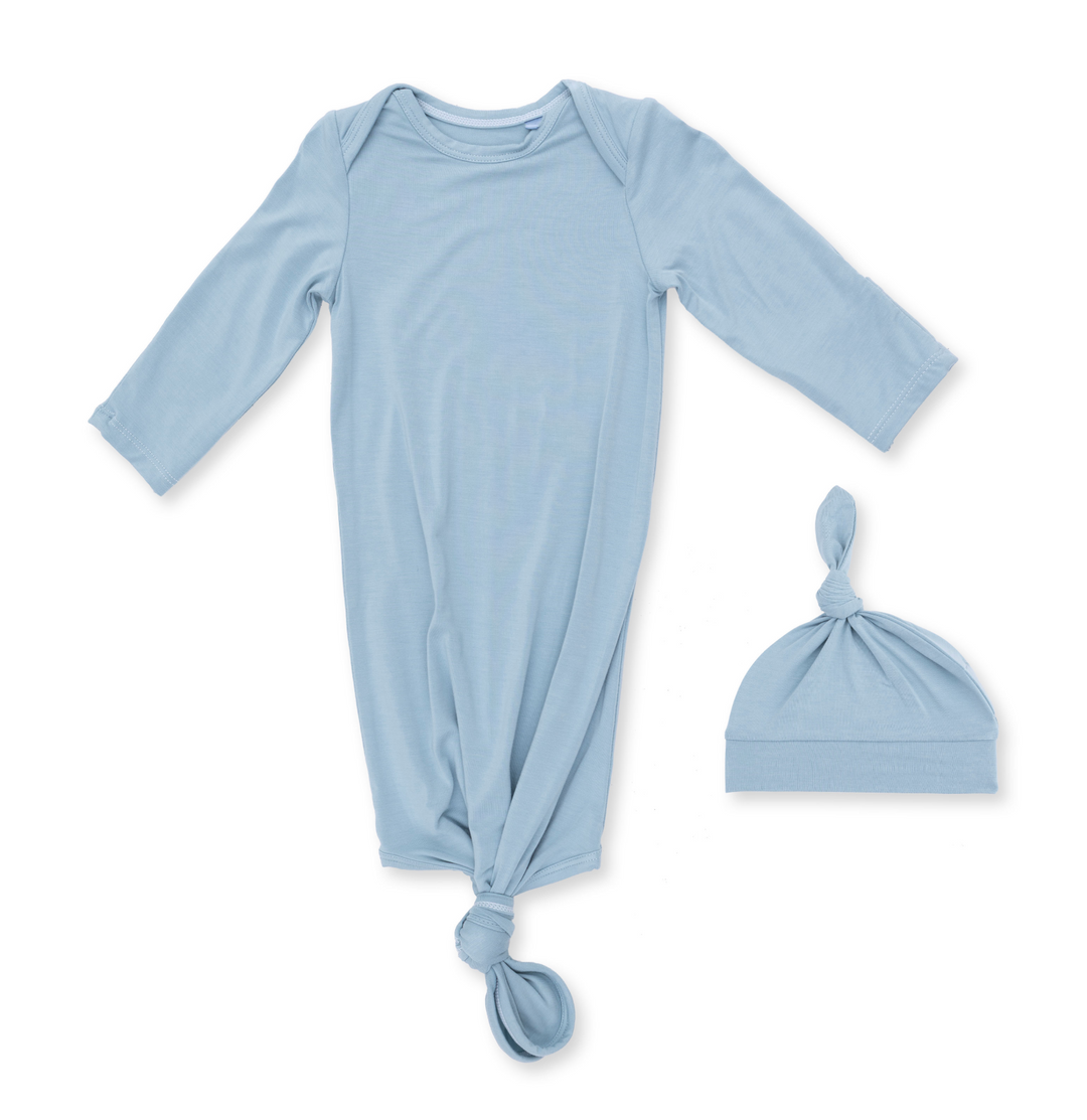 Knotted Gown and Hat Set | Solid Stone Blue