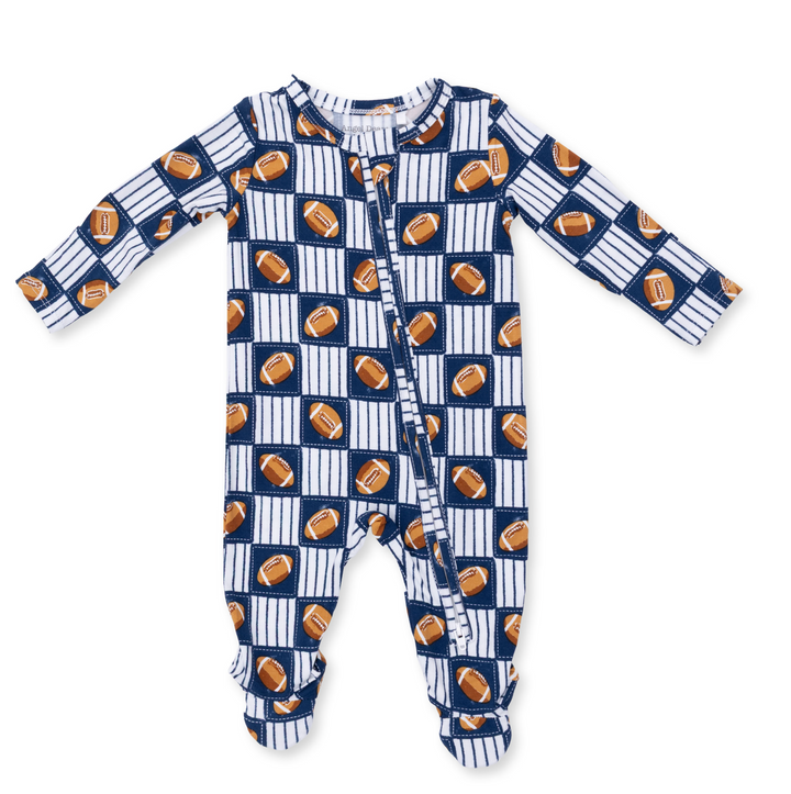 Two Way Zipper Footie | Football Patchwork
