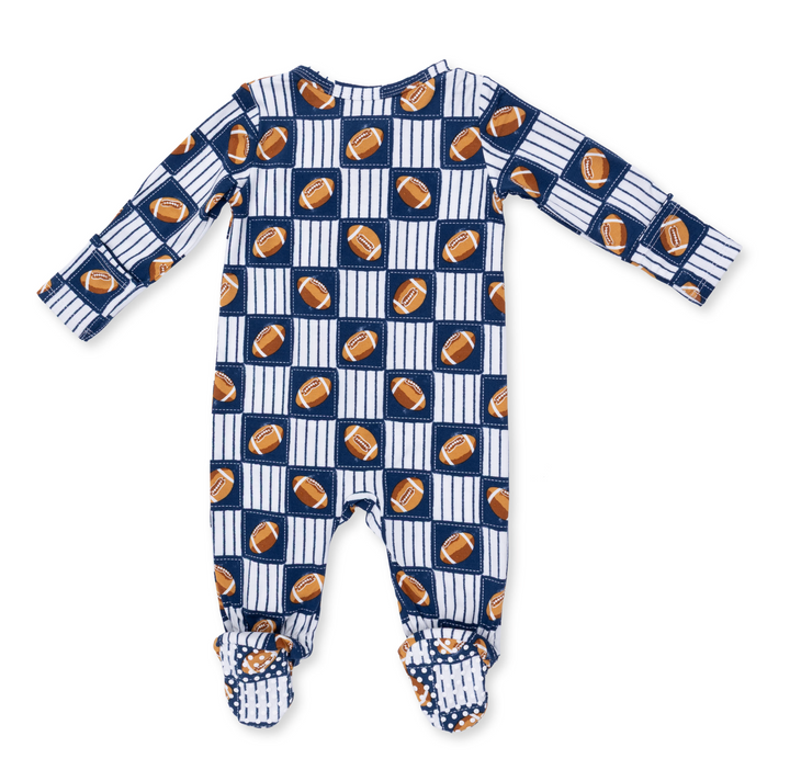 Two Way Zipper Footie | Football Patchwork