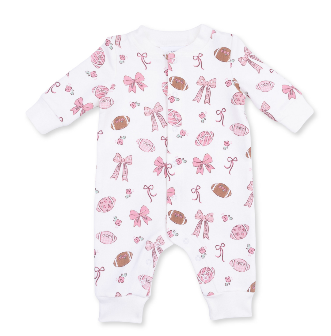 Baseball Collar Button up Romper | Footballs and Bows