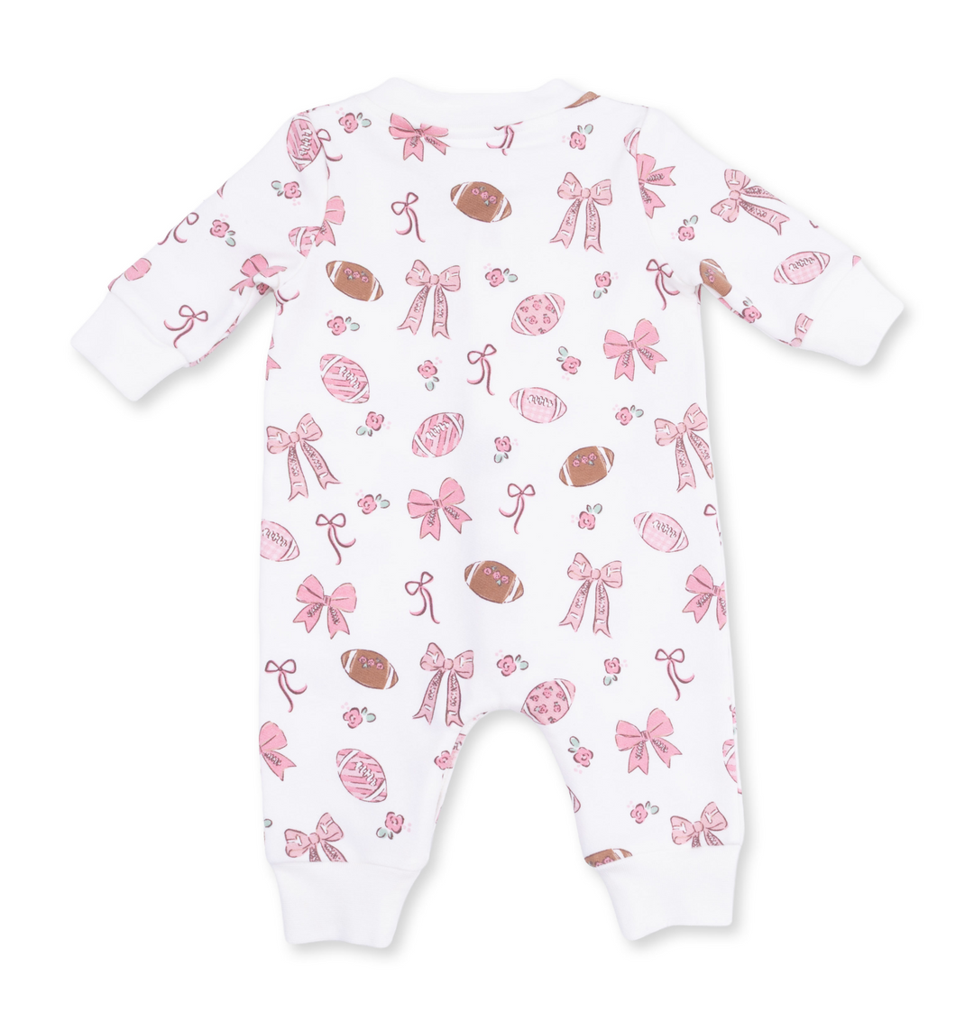 Baseball Collar Button up Romper | Footballs and Bows