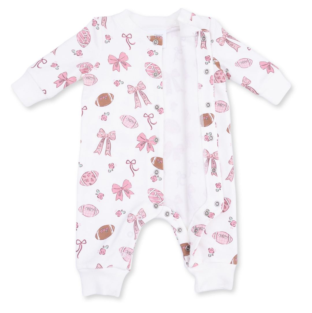 Baseball Collar Button up Romper | Footballs and Bows