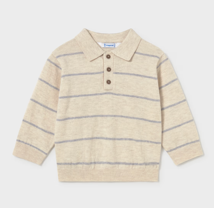 Tan Stripe Polo Sweater | 2104