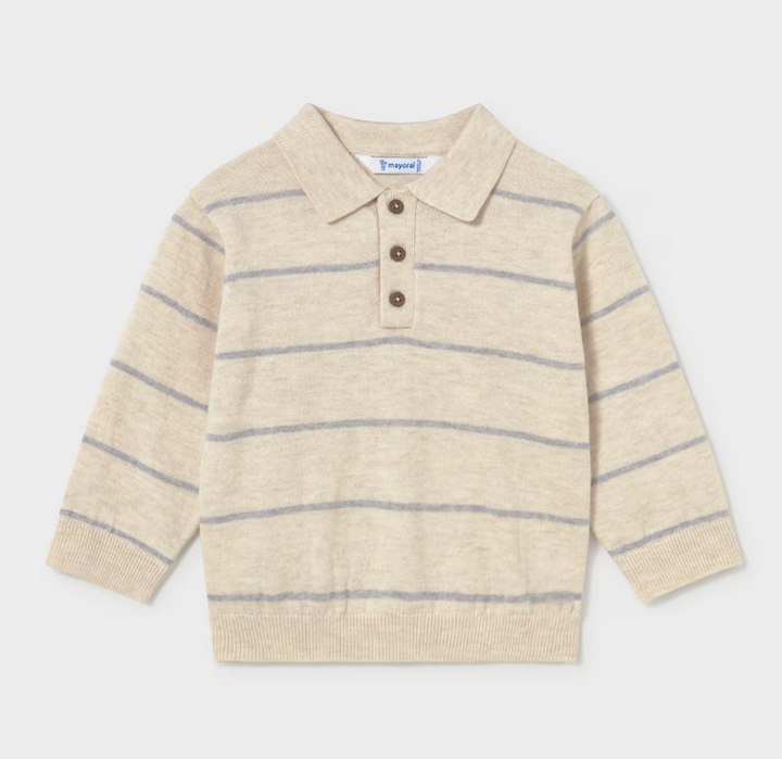 Tan Stripe Polo Sweater | 2104