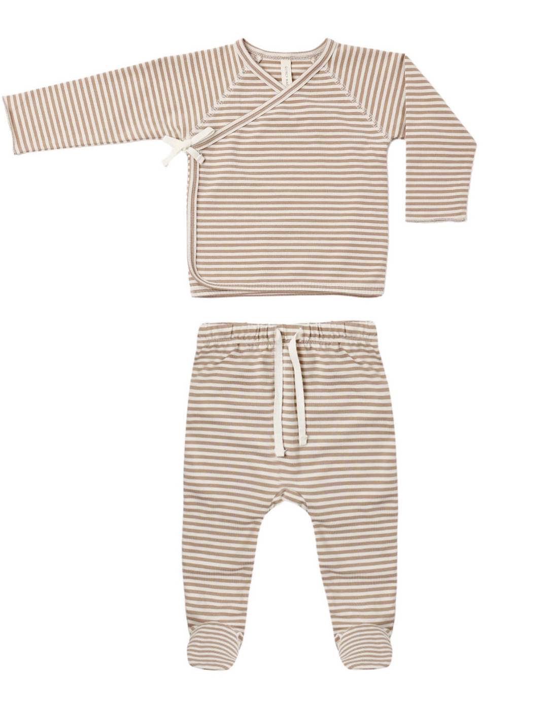 Wrap Top and Footed Pant Set | Almond Stripe