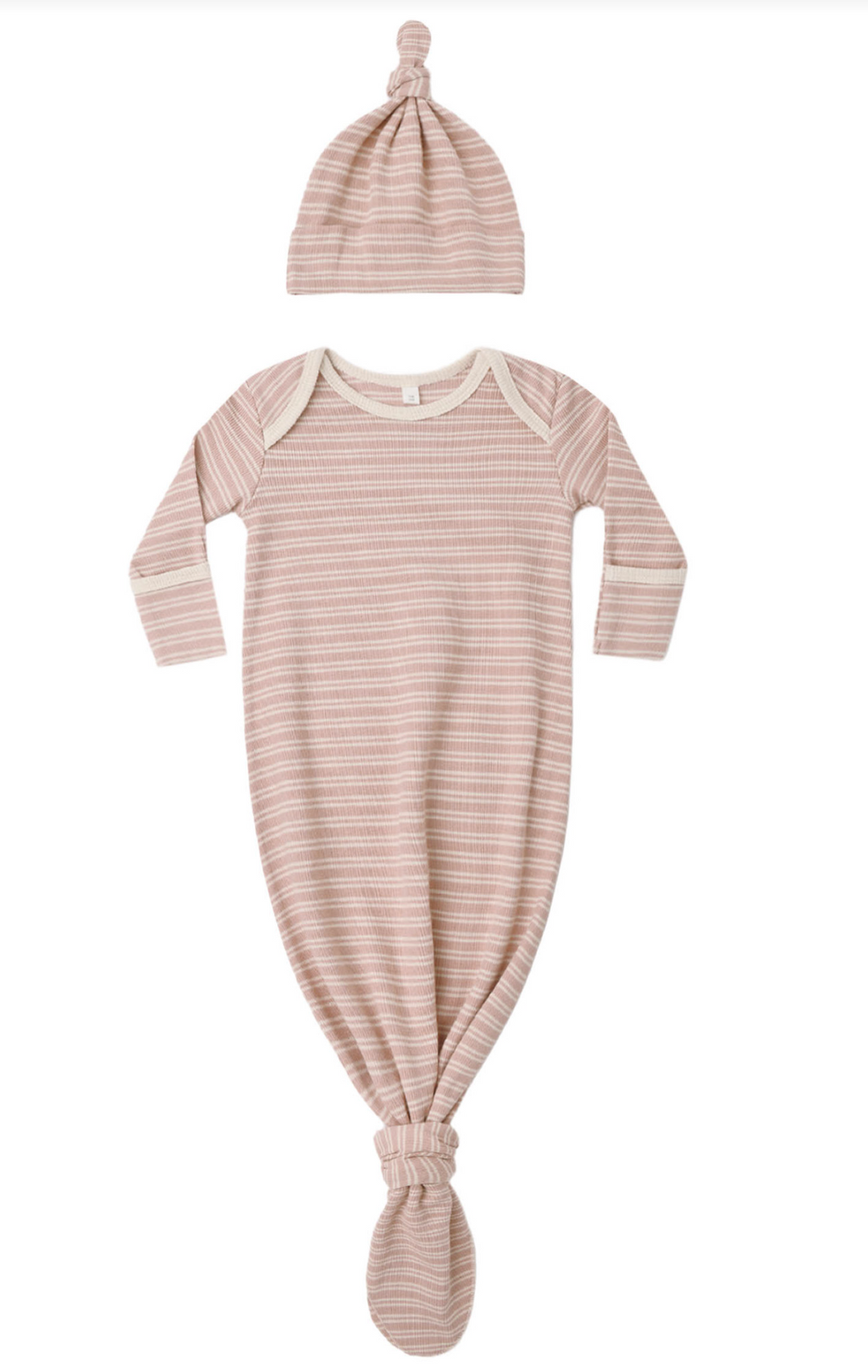 Knotted Baby Gown & Hat Set | Dusty Rose Microstripe