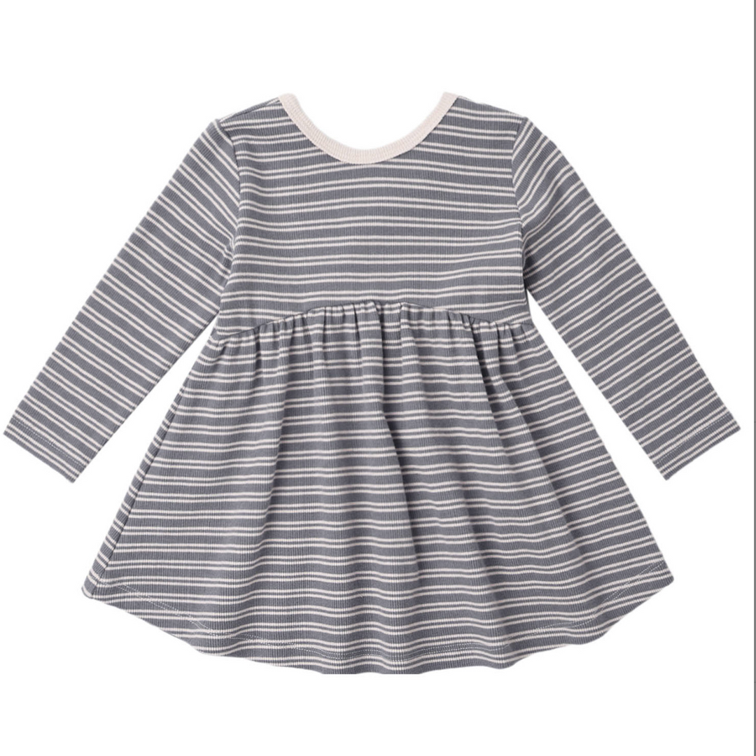 Ribbed Long Sleeve Dress | Slate Microstripe