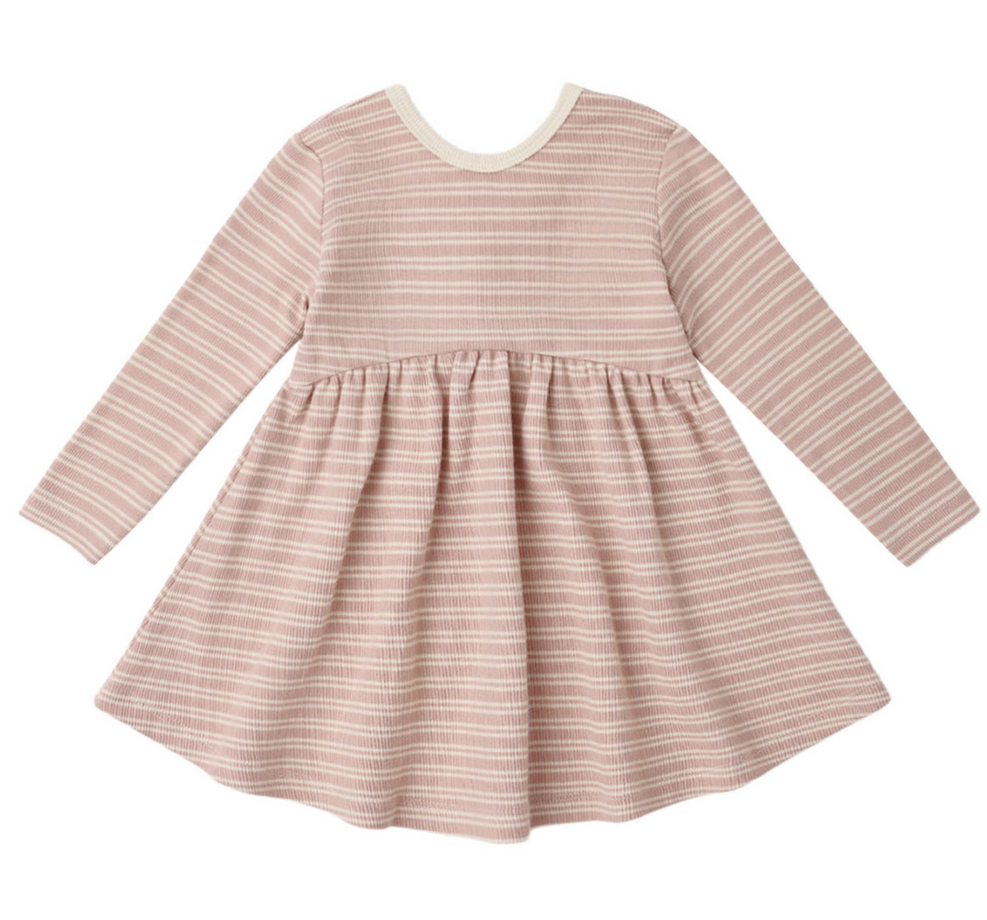 Ribbed Long Sleeve Dress | Dusty Rose Microstripe