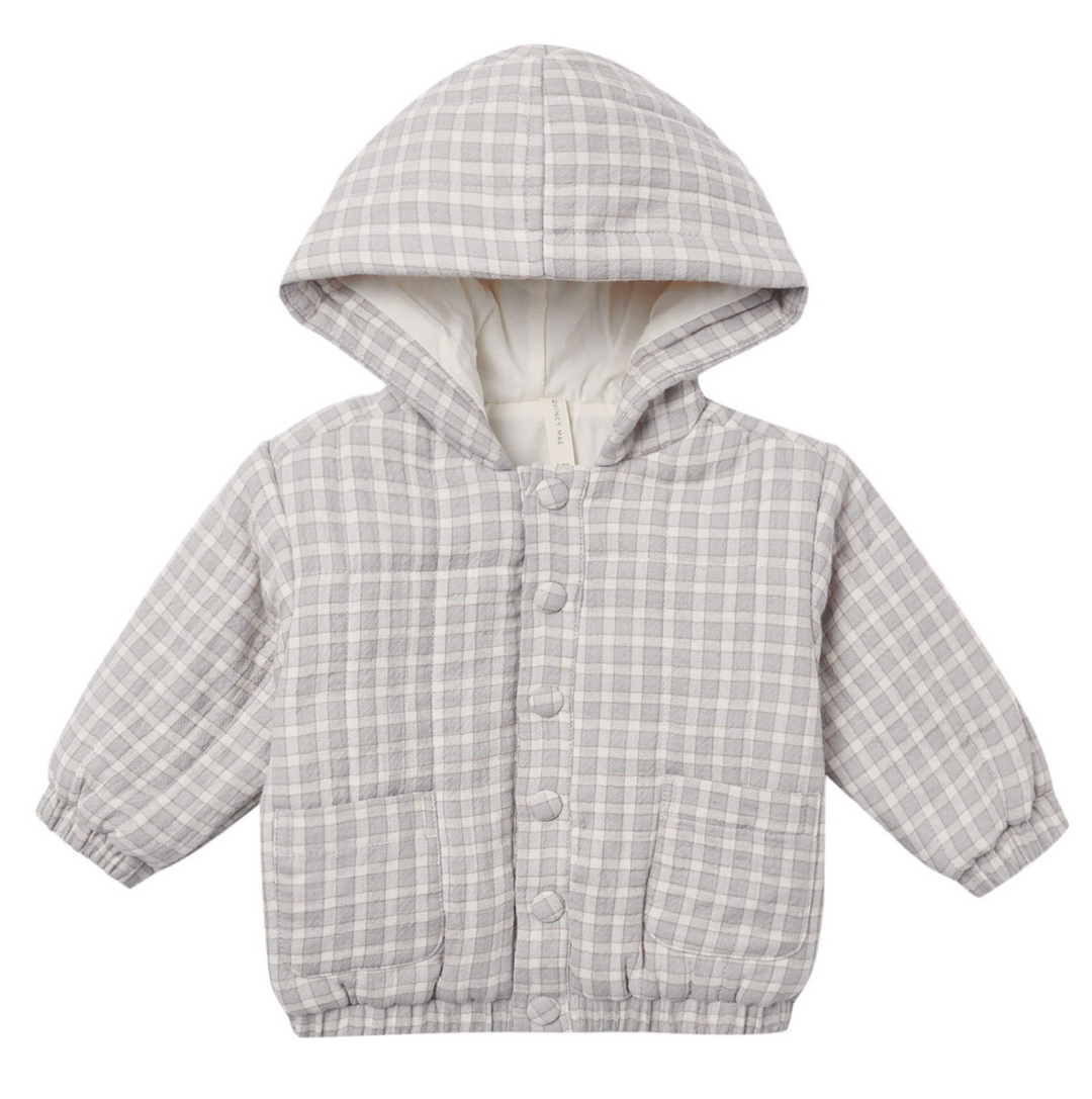 Hooded Woven Jacket | Blue Gingham