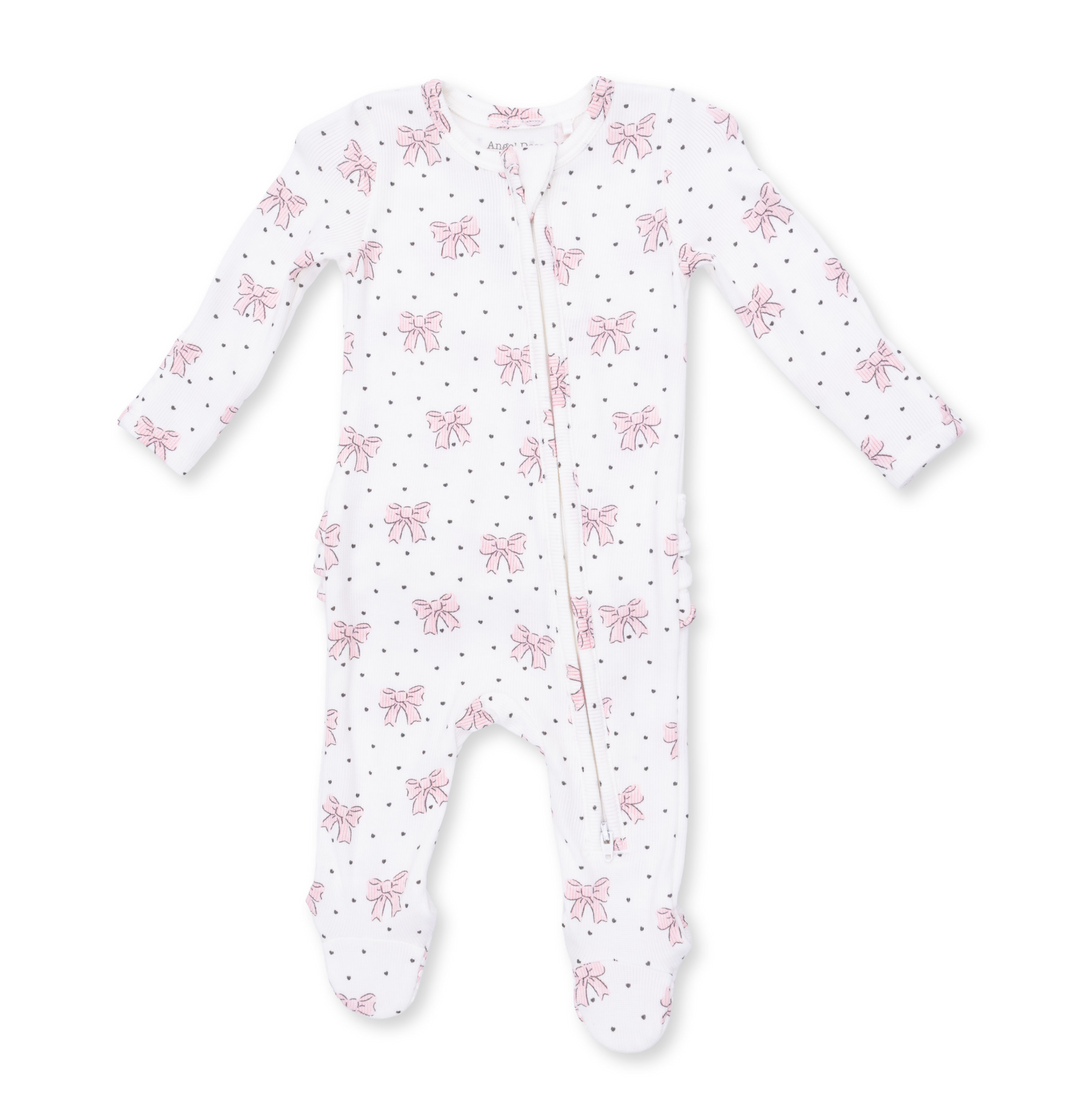 Two Way Zipper Ruffle Footie | Bows and Hearts