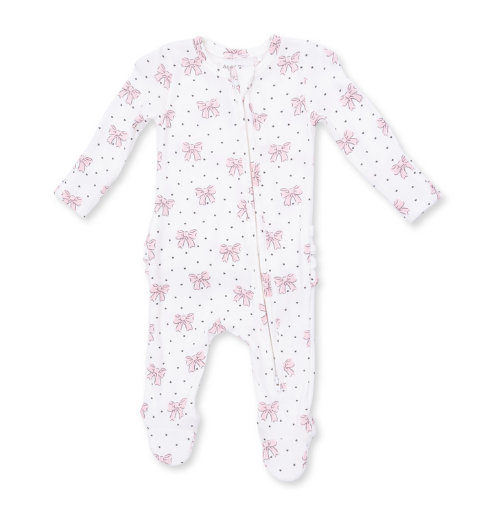 Two Way Zipper Ruffle Footie | Bows and Hearts