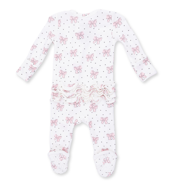 Two Way Zipper Ruffle Footie | Bows and Hearts