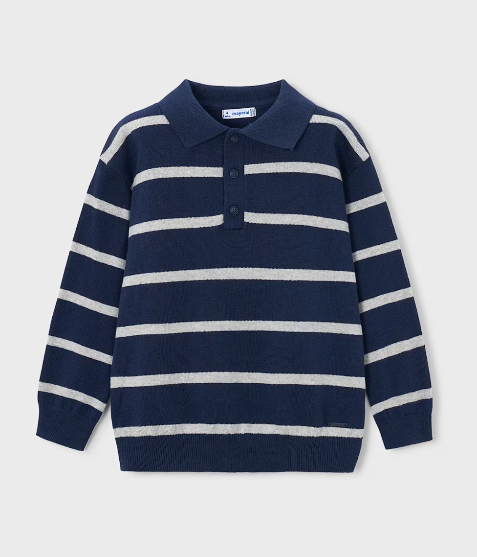 Blue Stripe Polo Sweater | 4101