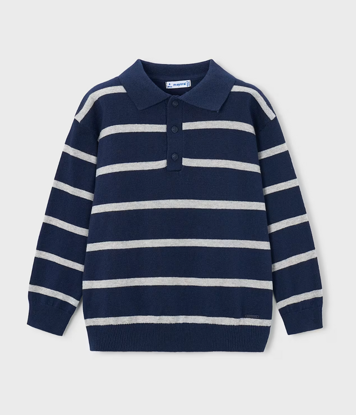 Blue Stripe Polo Sweater | 4101