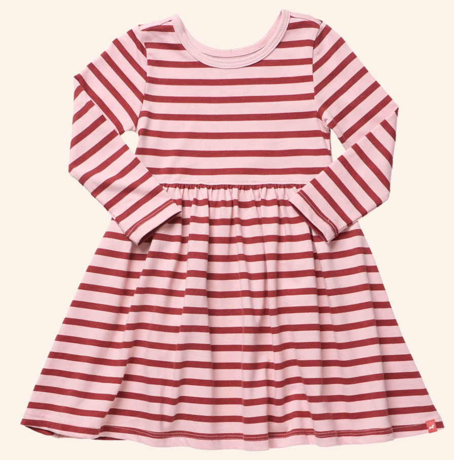 Long Sleeve Sunny Dress | Pink Burgundy Stripe
