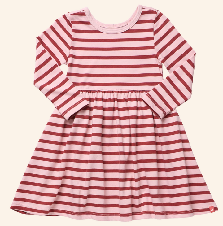 Long Sleeve Sunny Dress | Pink Burgundy Stripe