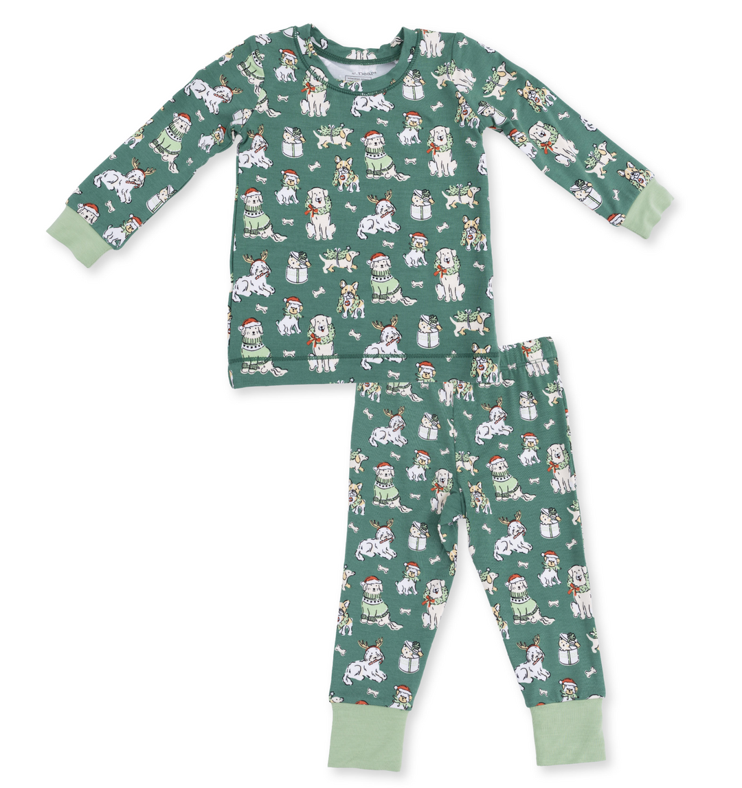 Loungewear LS Set | Christmas Dogs Green