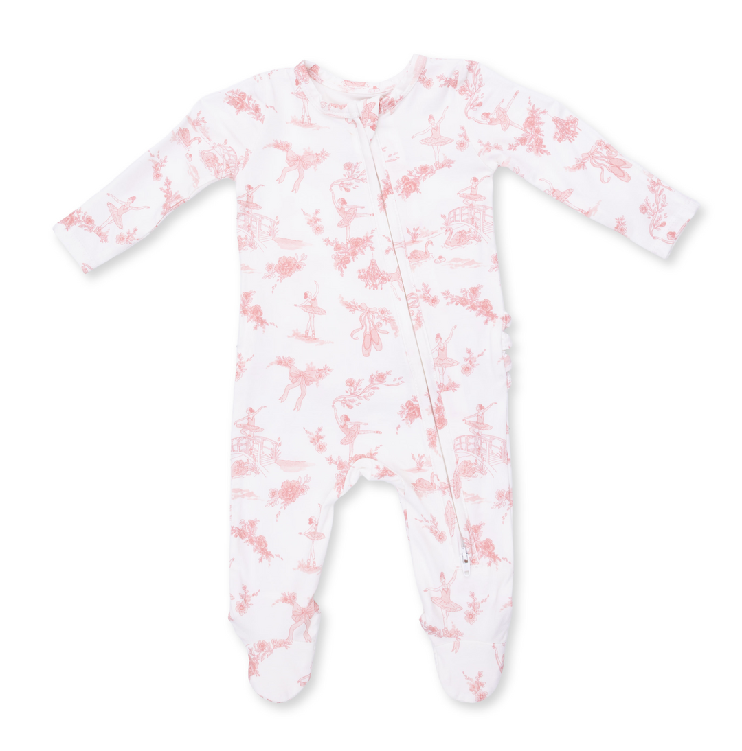 Two Way Zipper Ruffle Footie | Ballet Toile