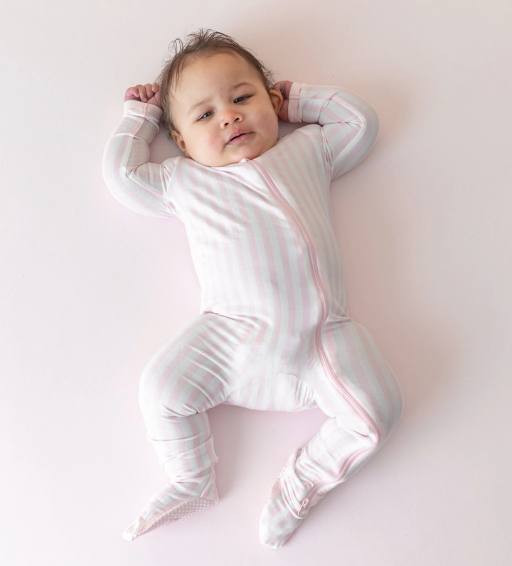 Kyte Zippered Footie | Small Sakura Stripe
