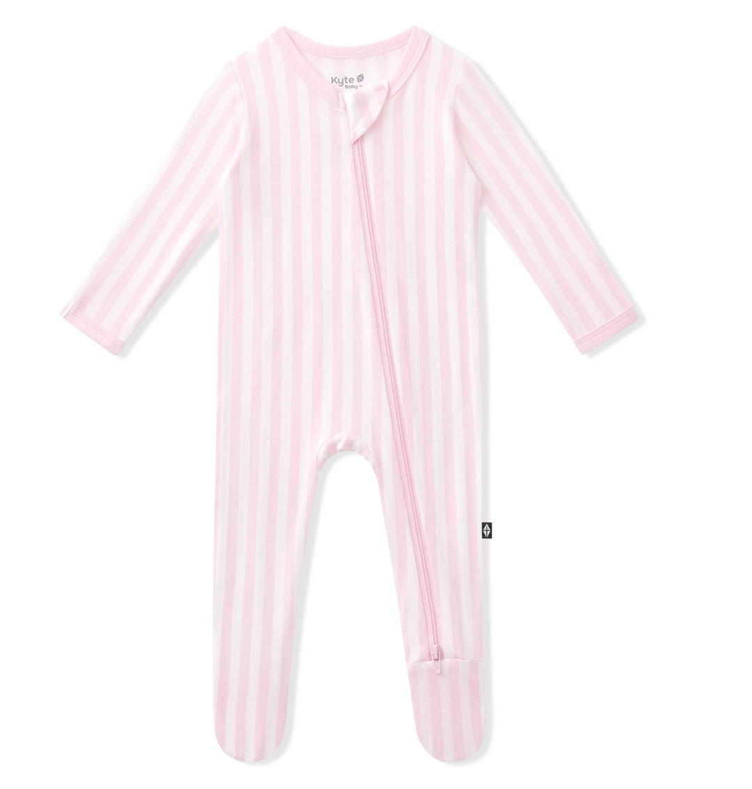 Kyte Zippered Footie | Small Sakura Stripe