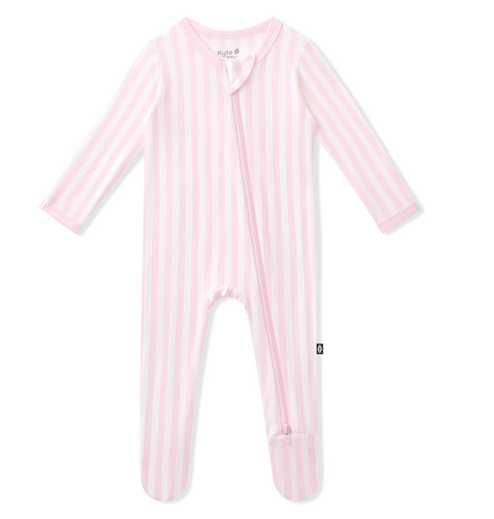 Kyte Zippered Footie | Small Sakura Stripe