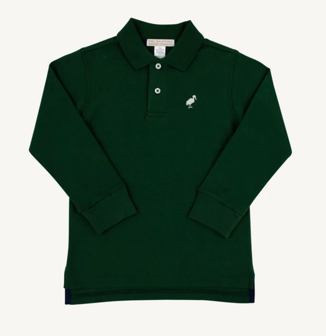 Prim and Proper Long Sleeve Polo | Grier Green w/Palmetto Pearl Stork