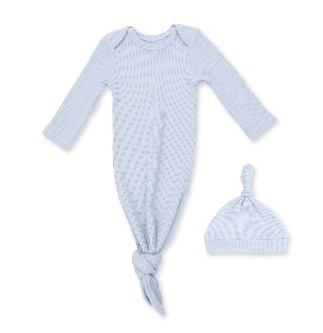 Knotted Gown and Hat Set | Solid Baby Blue