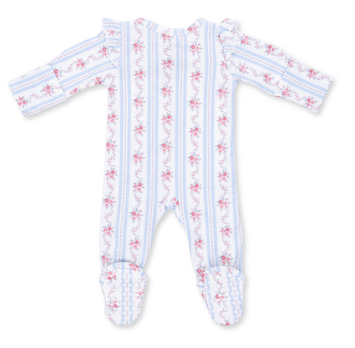 Two Way Zipper Ruffle Sleeve Footie | Anna Floral Stripe