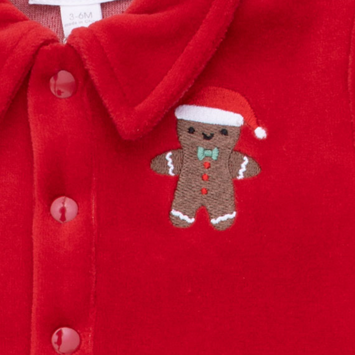 Red Velour Holiday Jumpsuit w/Bear