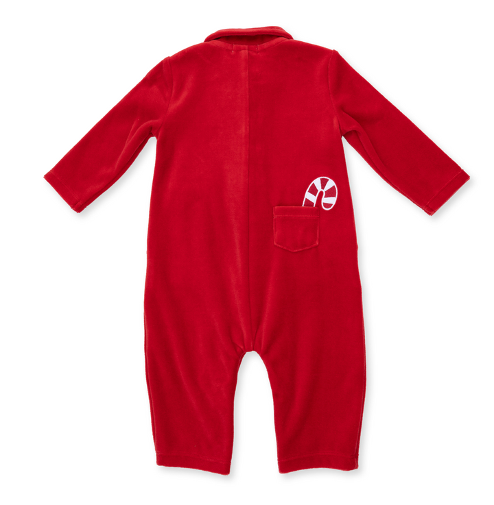 Red Velour Holiday Jumpsuit w/Bear
